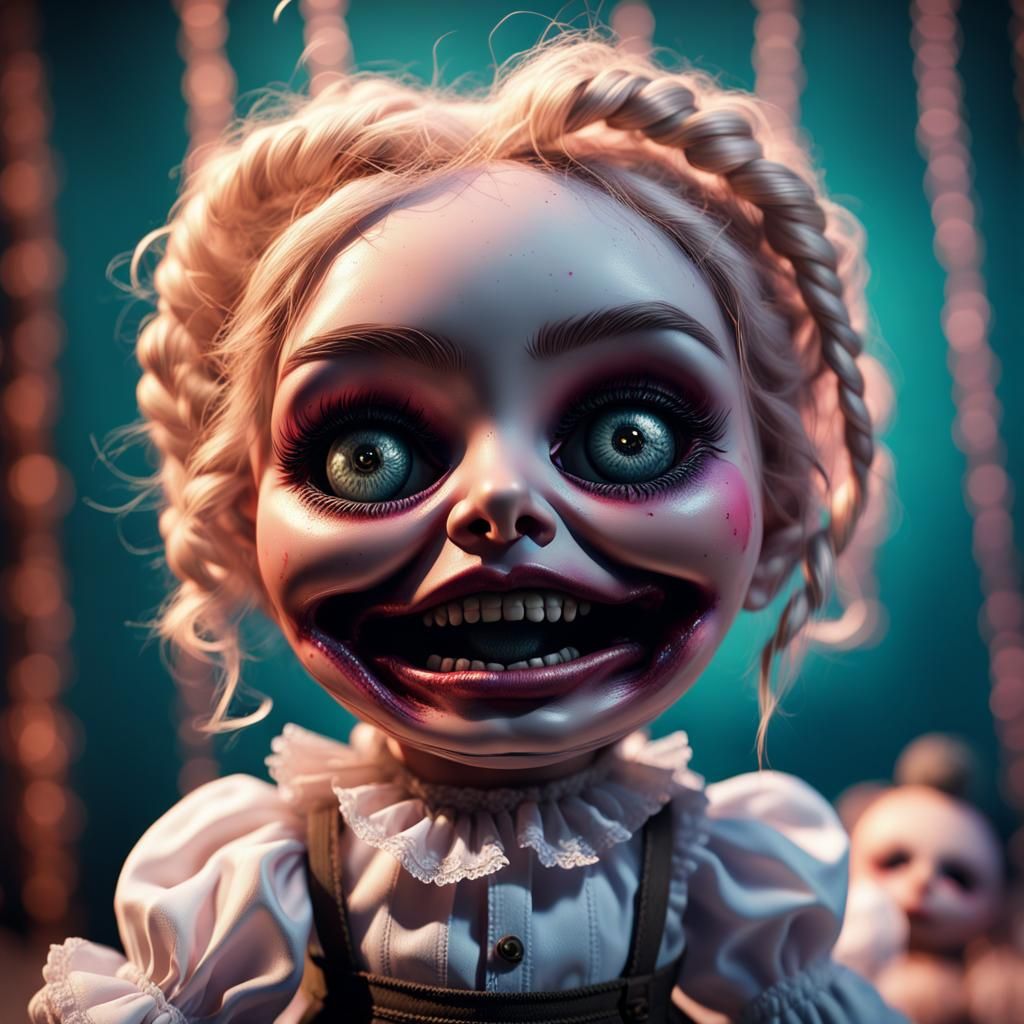 Scary Haunted Doll Puppet in Pastel Horror Style