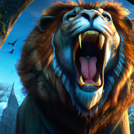 Roaring Lion in Dark Fantasy Style