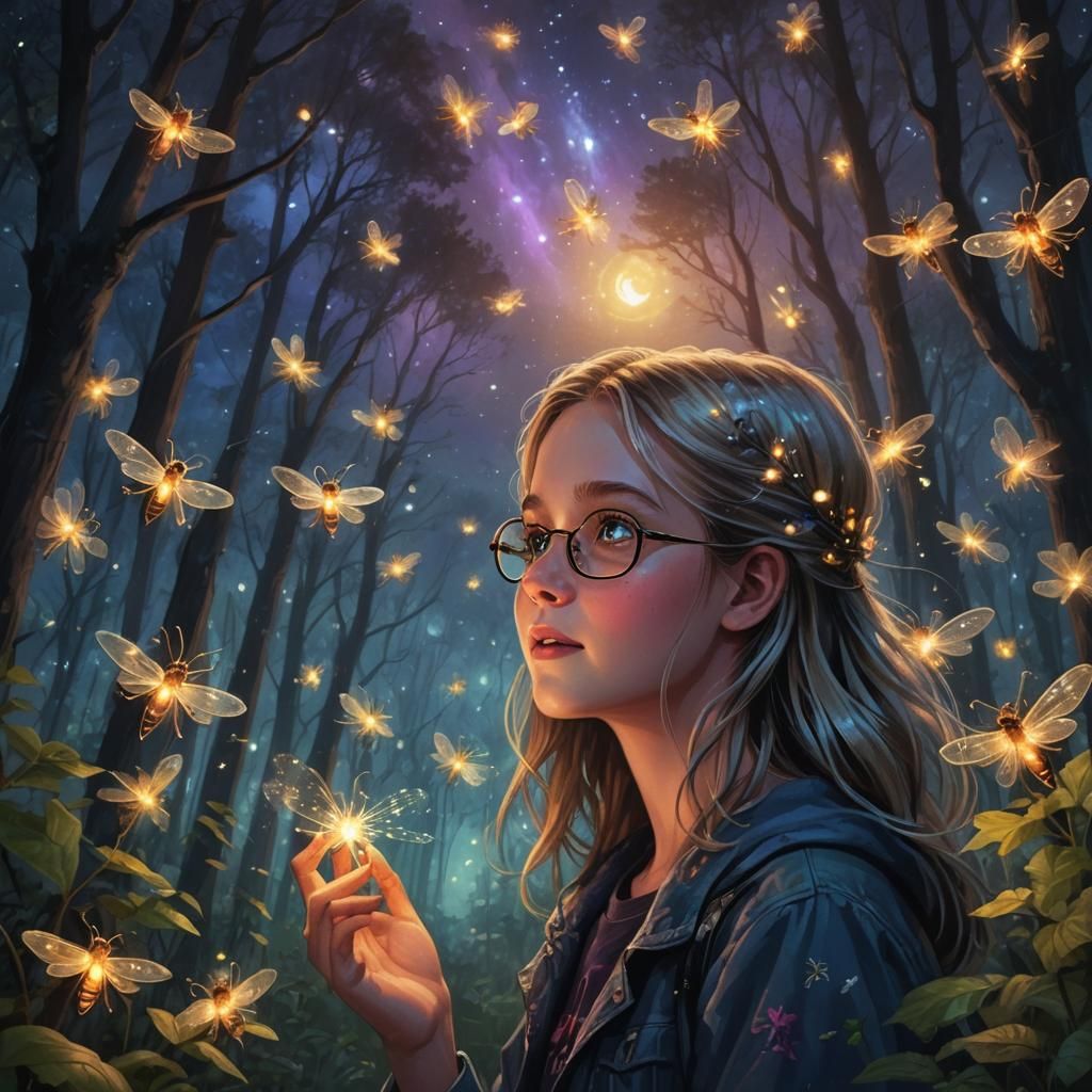 Children and Fireflies: Digital Art Illustration