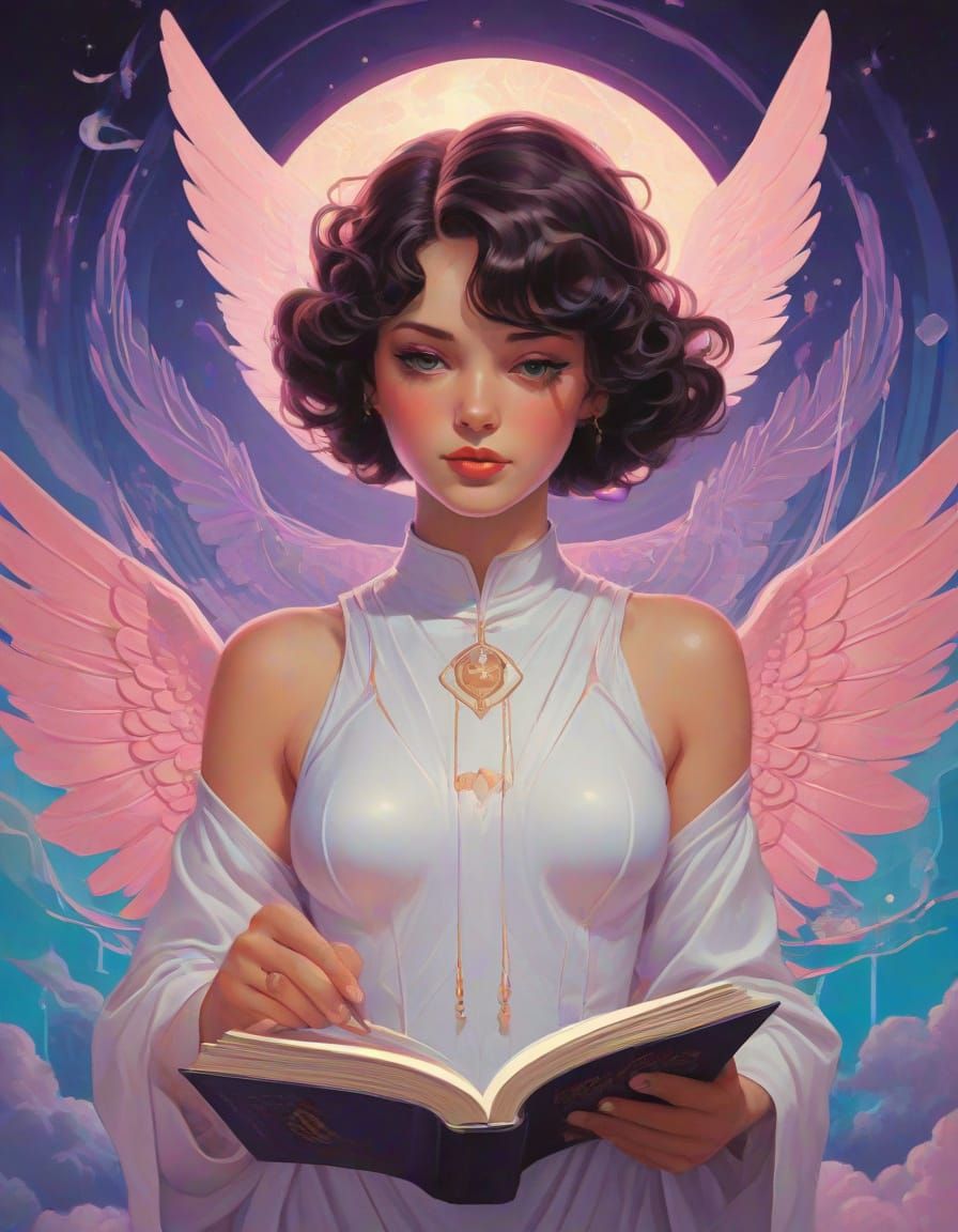 Vaporwave Angel in Art Deco Book