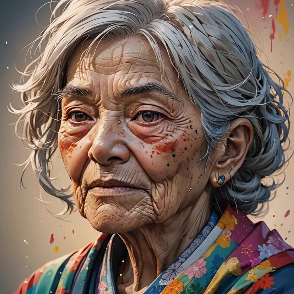 Anime Style Portrait of an Old Woman