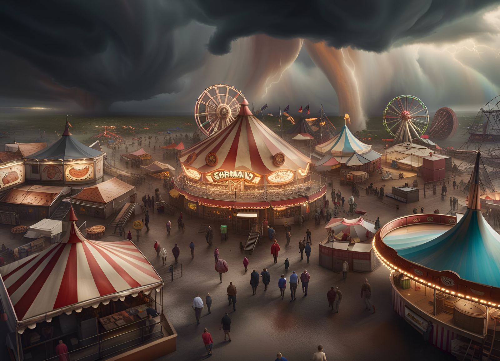 Carnival Midway Unfazed by Approaching Tornado