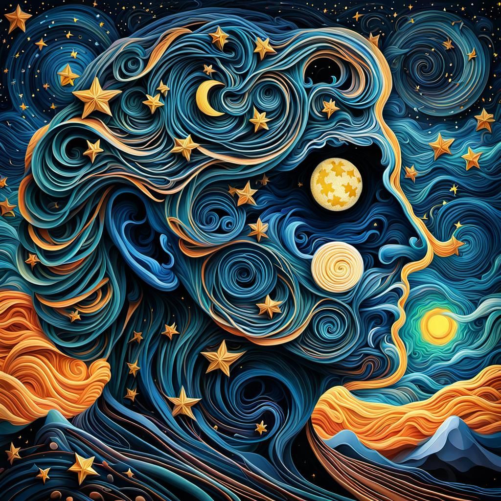 Nature Princess Face Starry Night Abstract Expressionism