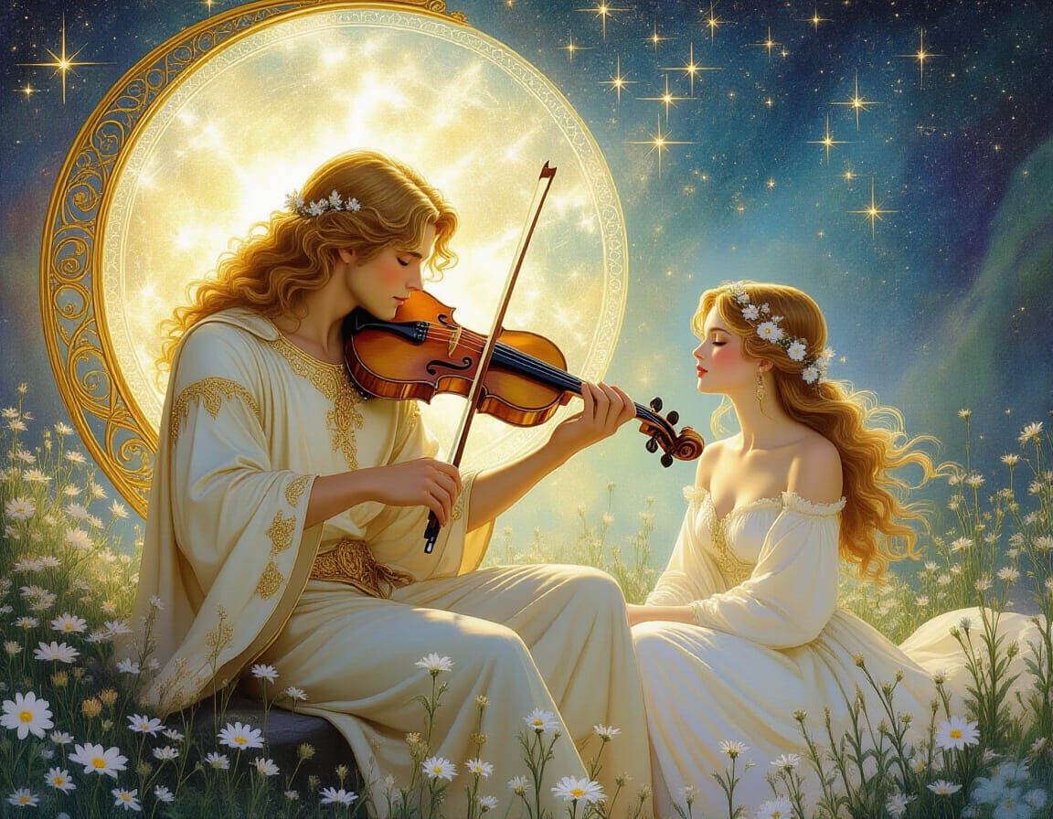 Orpheus Plays Lyre for Eurydice, Watercolor Sketch