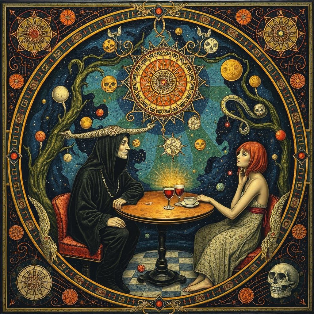 Psychedelic Space Cafe Utopia in Hieronymus Bosch Style