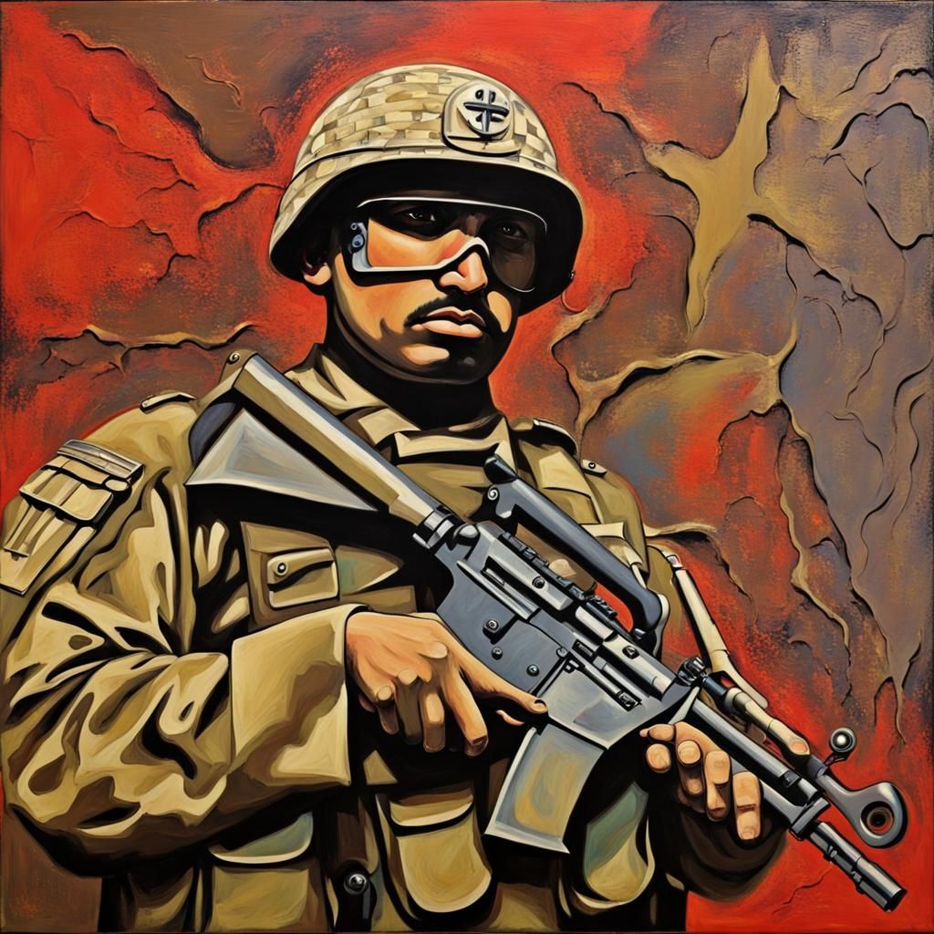 Abstract Art: Puerto Rican Soldier with Fine Details