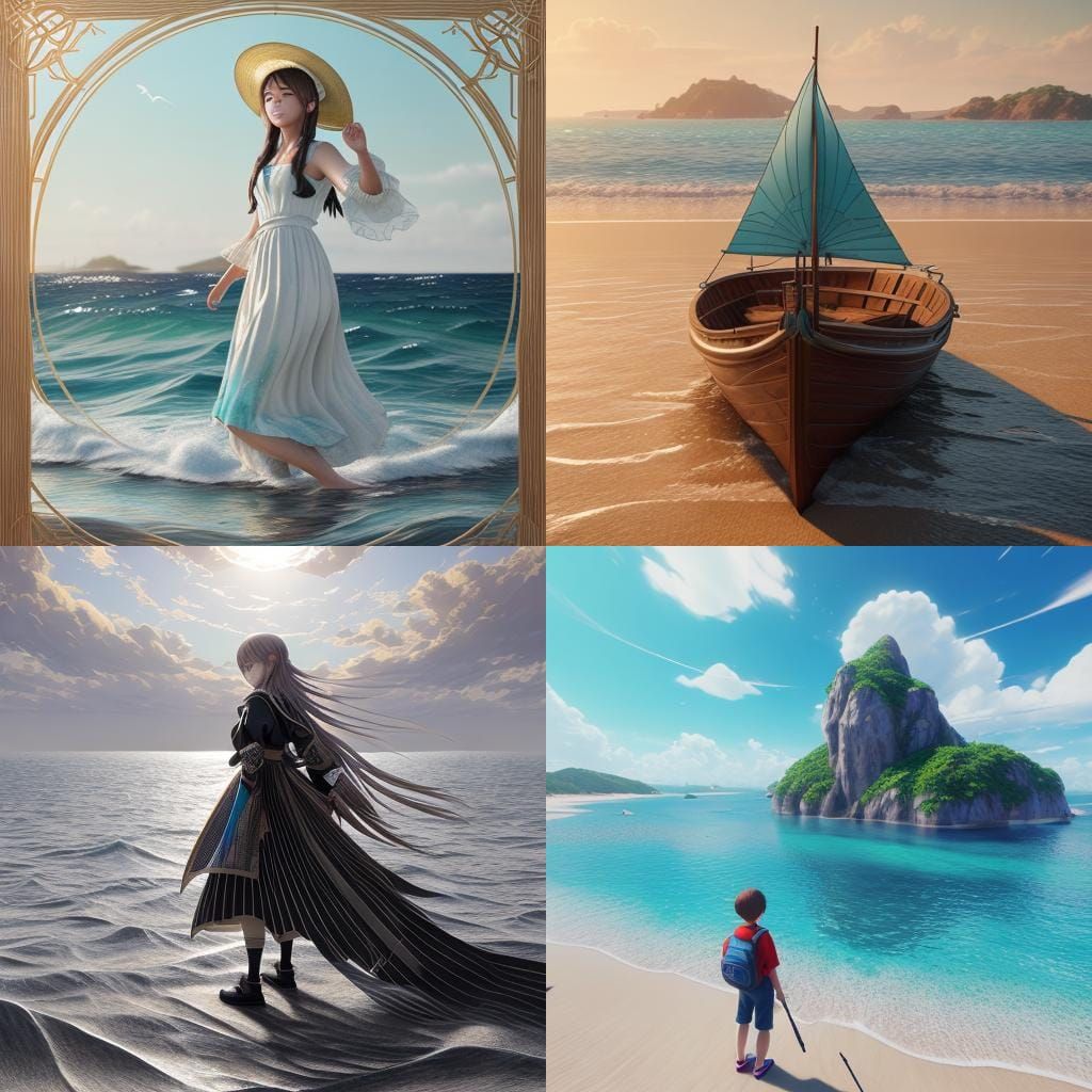 Vibrant Beach Scene in 3D Anime Style