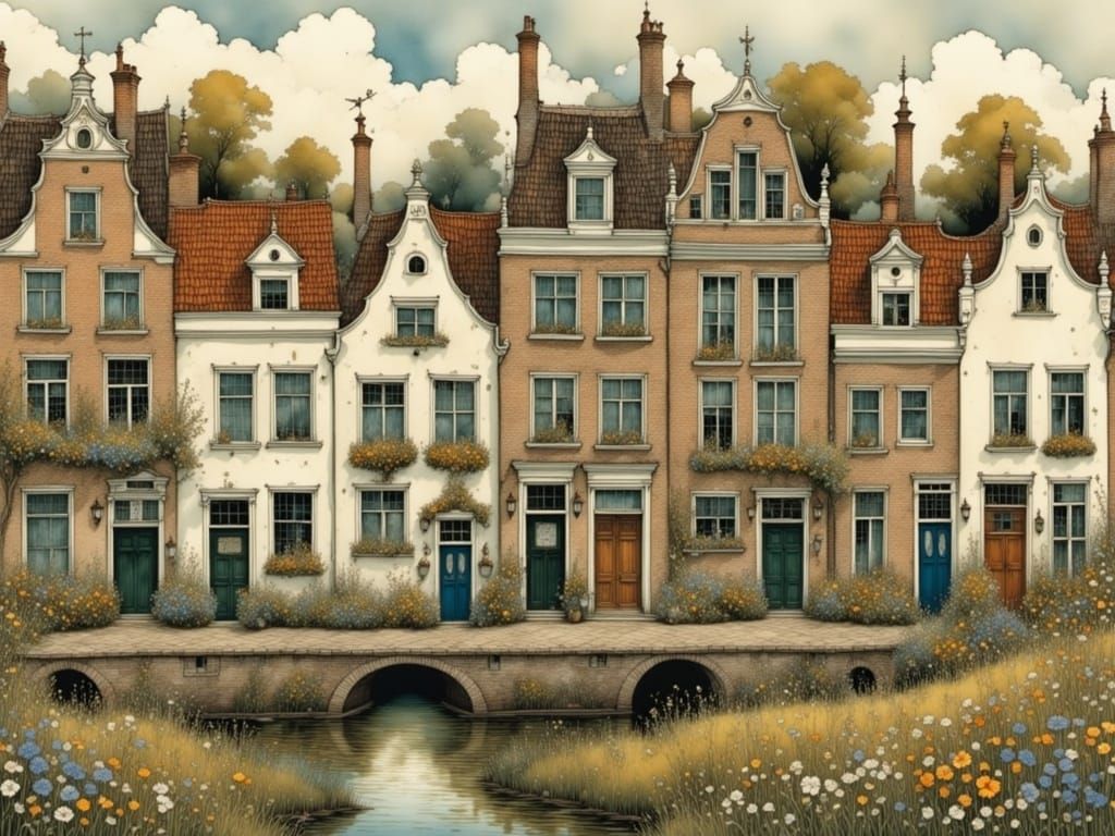 Enchanting Evening Scene of Traditional Dutch Houses