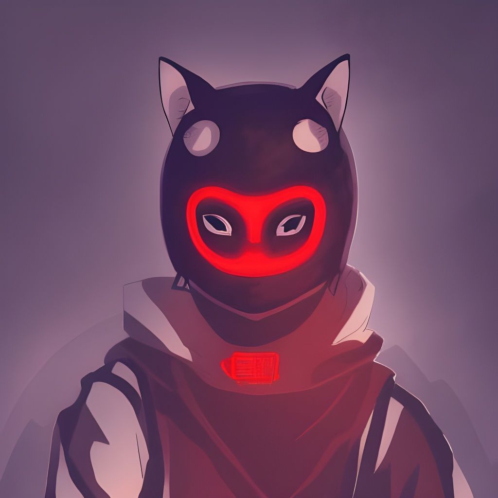 Kitsune Mask Ninja in Cyberpunk Anime Style