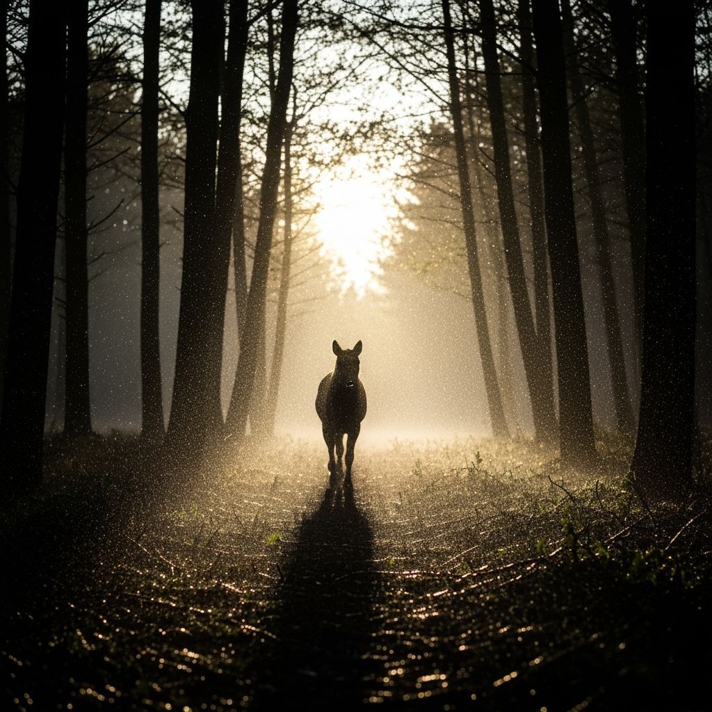 Ethereal Forest Engulfed in Thick, Glistening Mist