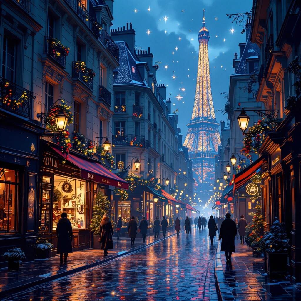 Fantasy Christmas Paris Street Scene as Matte Painting