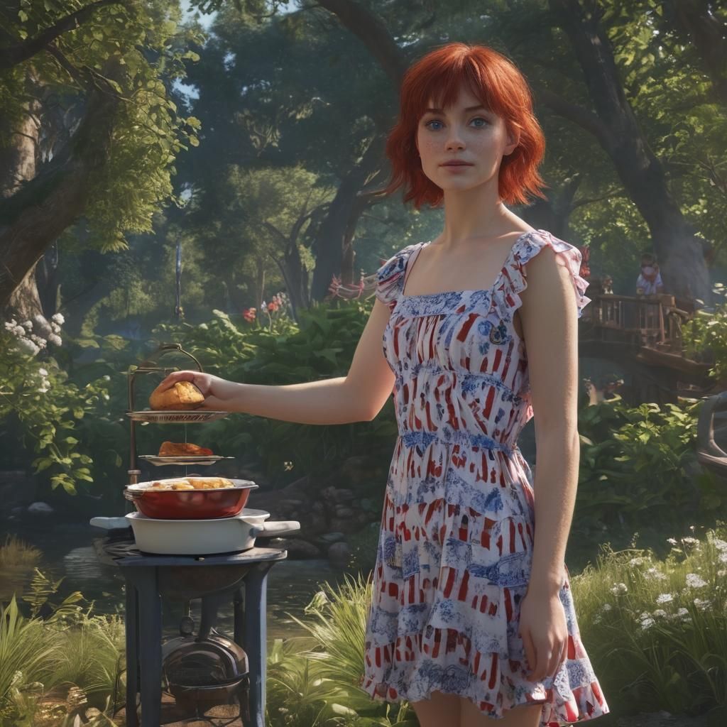 Fourth of July Cookout Portrait in Detailed Matte Style