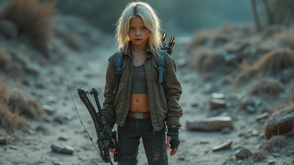 Teenage Survivor in Prehistoric Landscape: Hyperrealistic Po...