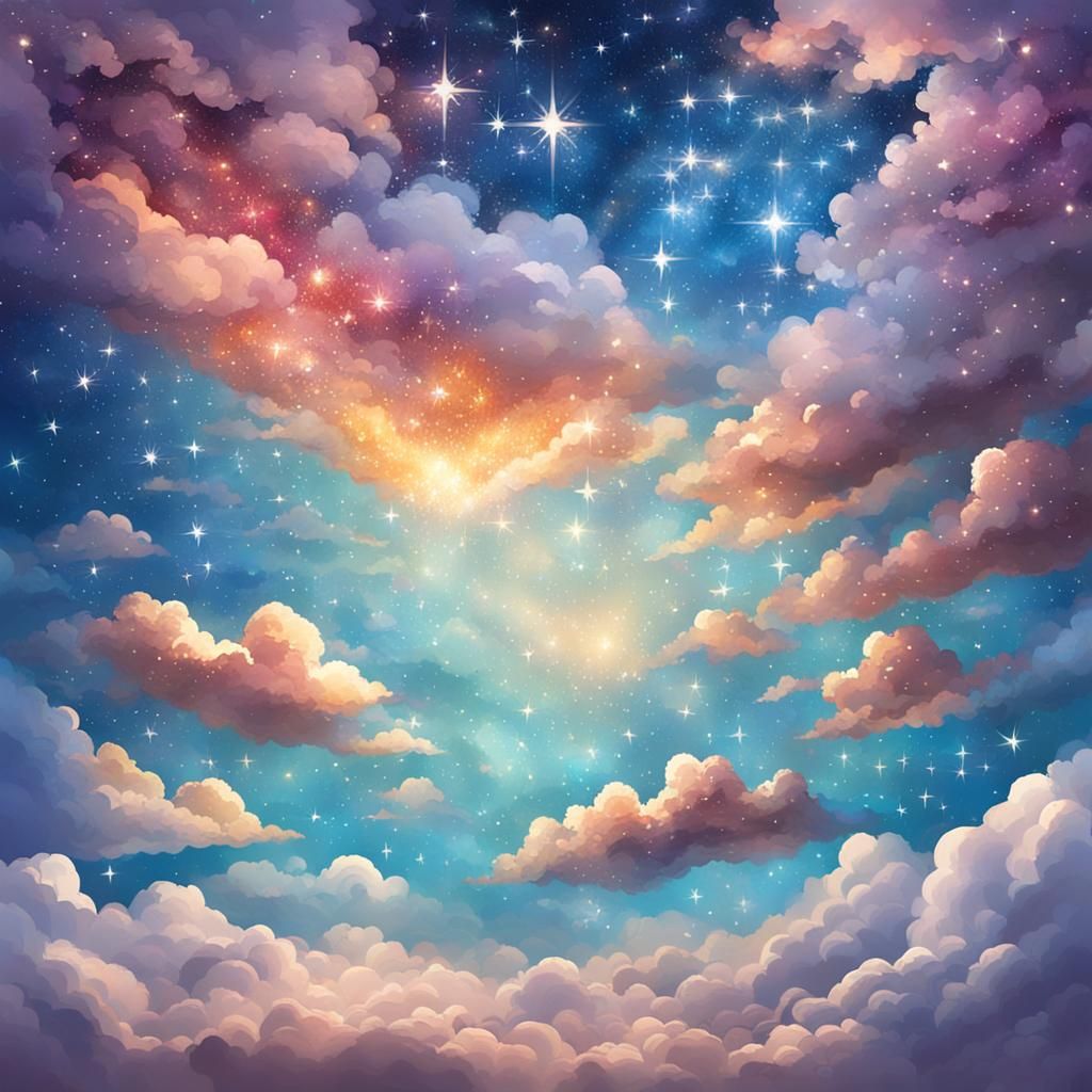 Sparkling Starry Sky with Clouds