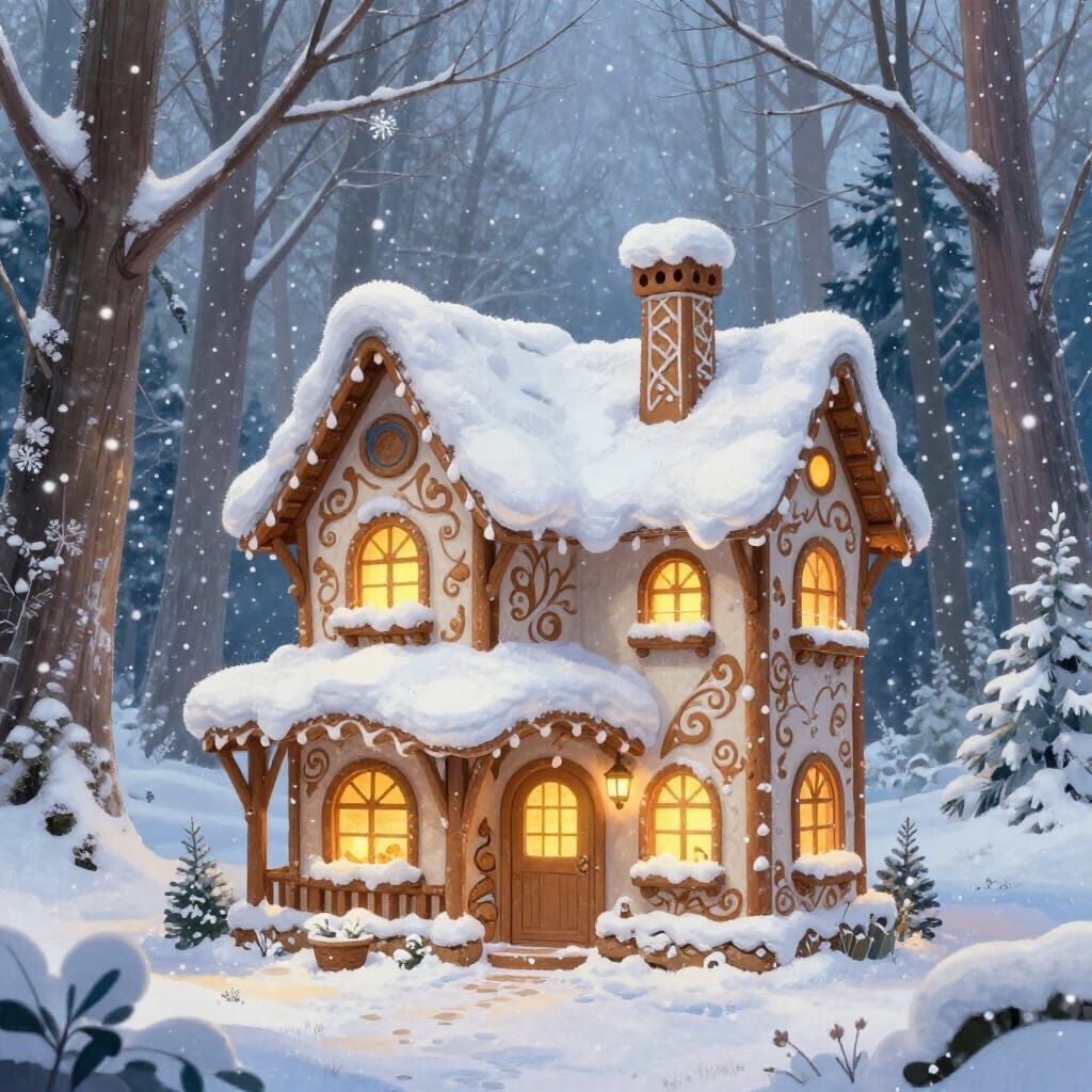 Whimsical Dream House in Snowy Forest