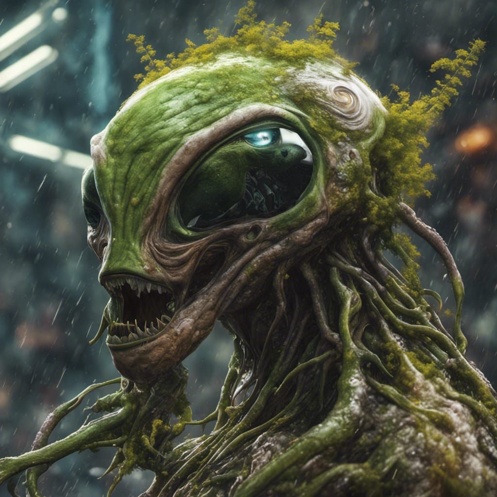 symbiotic alien, bio organic, plant life, twisting, and winding, fractal backround, hyper realistic, unreal engine 5, cg...