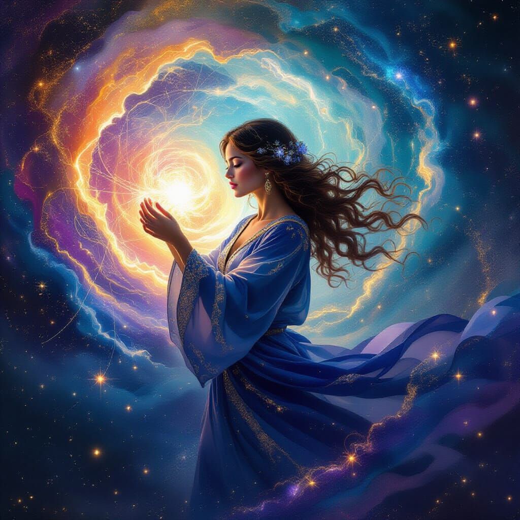 Cosmic Weaver Spinning Galaxies in Nebula