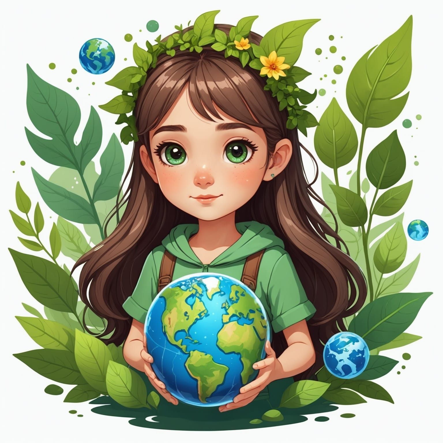 Cute Earth Element Girl Illustration