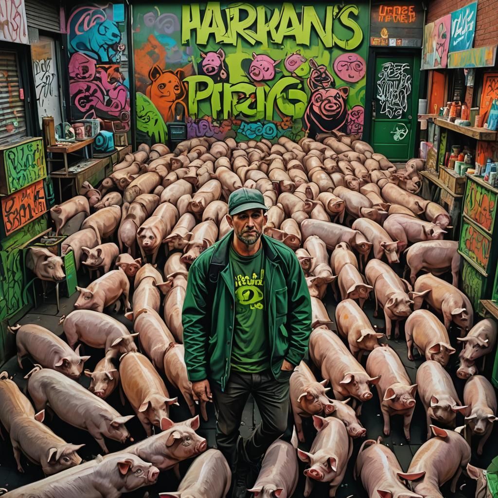Street Art of Harlan's Pigs in Banksy Style