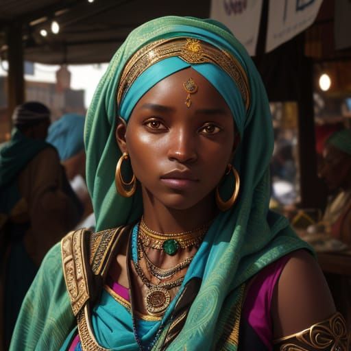 Sudanese Girl Portrait in Hyperdetailed Art Style
