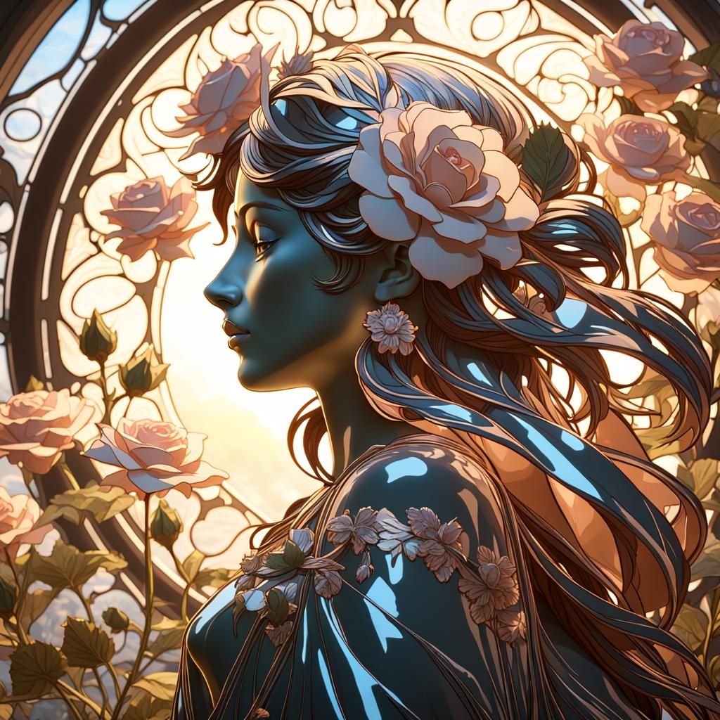 Crystal Rose in Alphonse Mucha Style