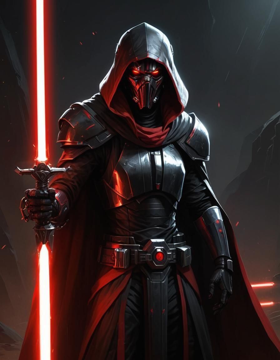 Sith Warrior with Red Lightsaber in Armor