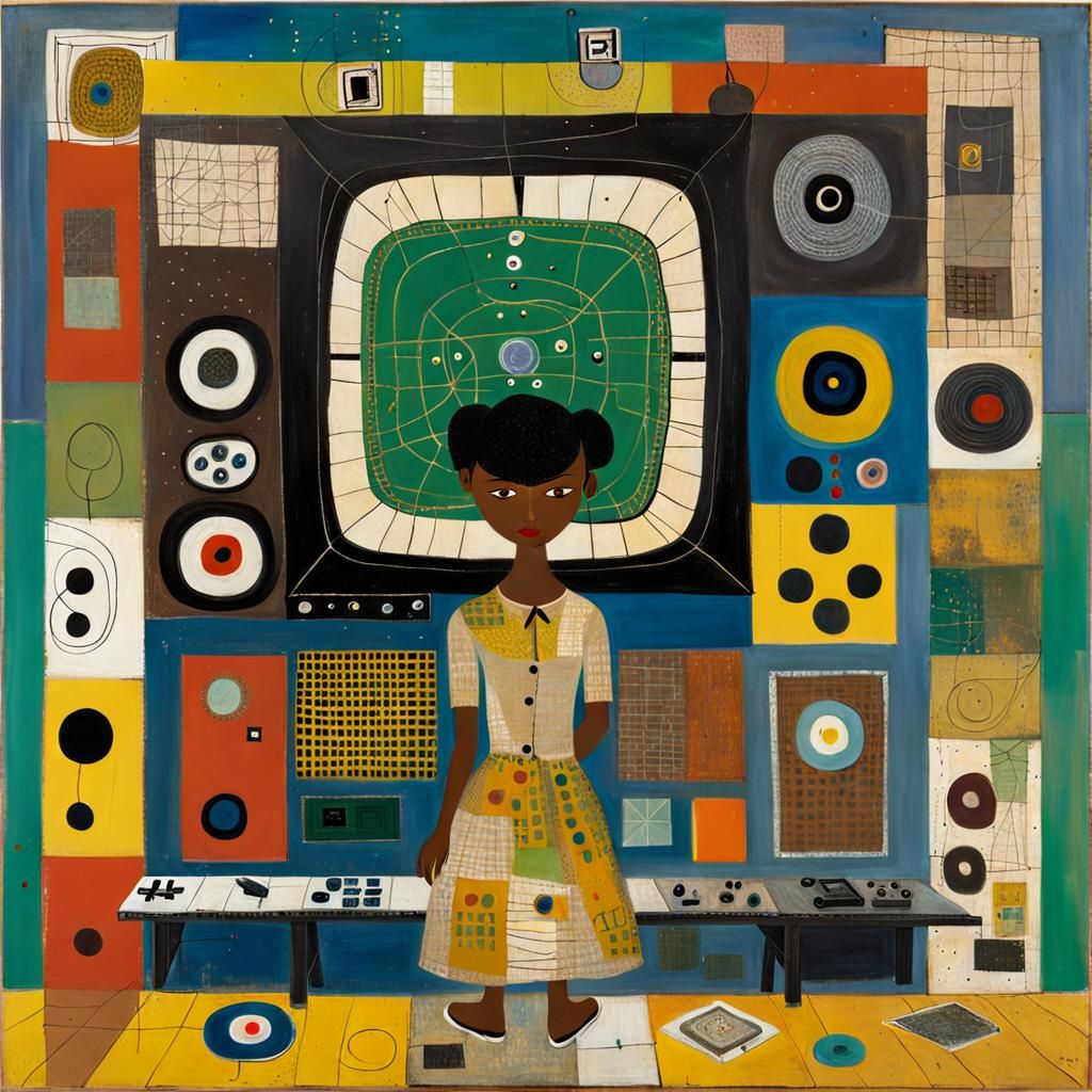 Girl Playing Video Games: Abstract Expressionist Style