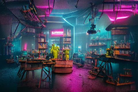 Frankenstein's Lab in Vaporwave Style