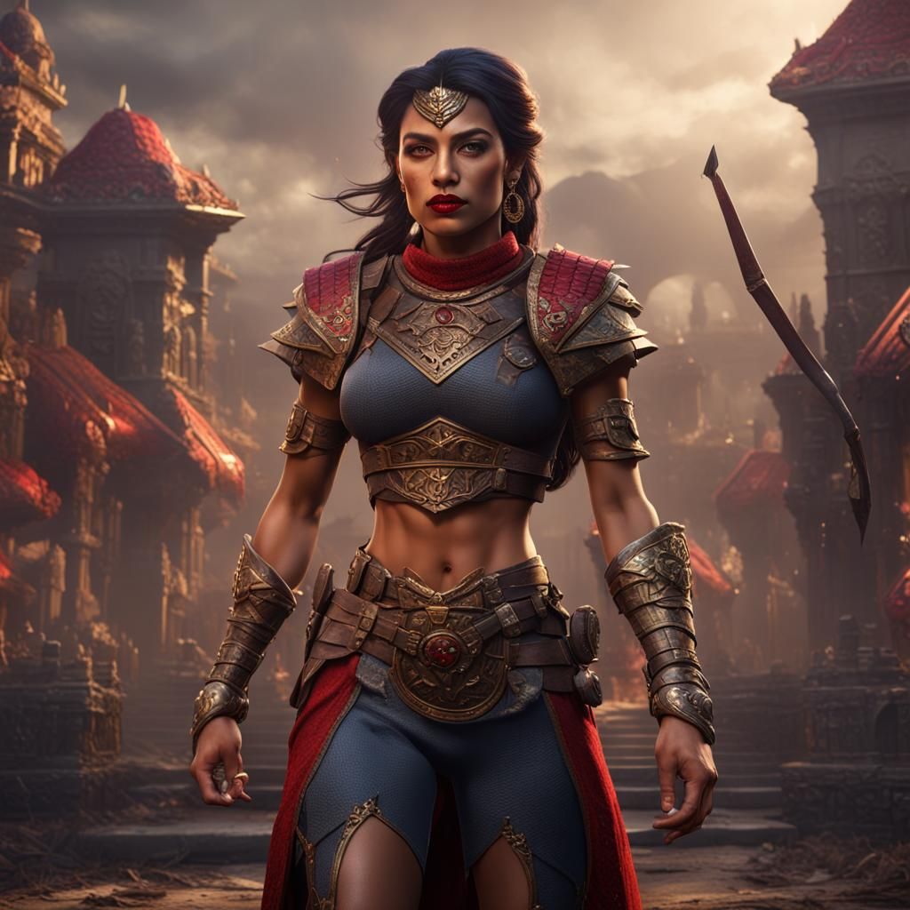 Latina Warrior Woman in Dark Fantasy Setting