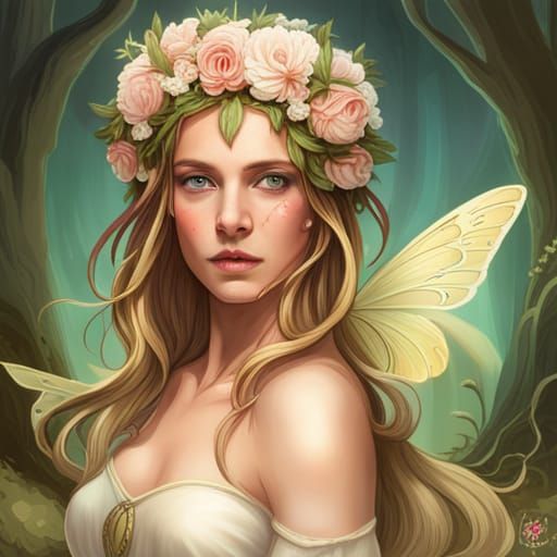 Elegant Fae Fairy Portrait in Enchanted Woodland