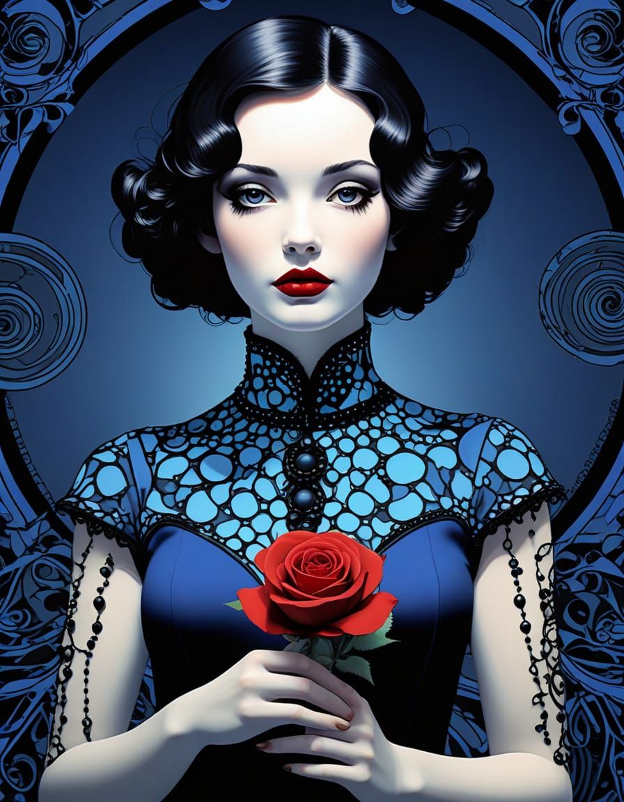 Victorian Gothic Ghostly Face with Infinite Polka Dots