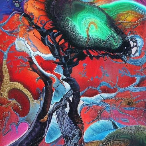 Winged Woman in Armor in Surrealist Style