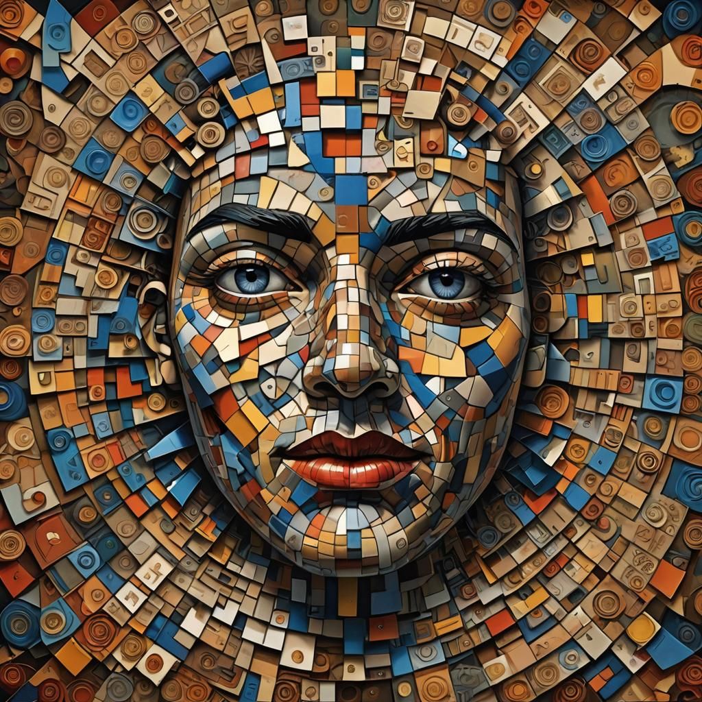 Cubist Collage: Surreal 3D Art in Leonora Carrington Style