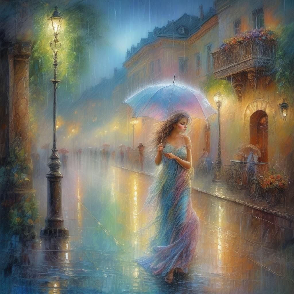 Pastel Summer Rain Art in Wall Royo Style