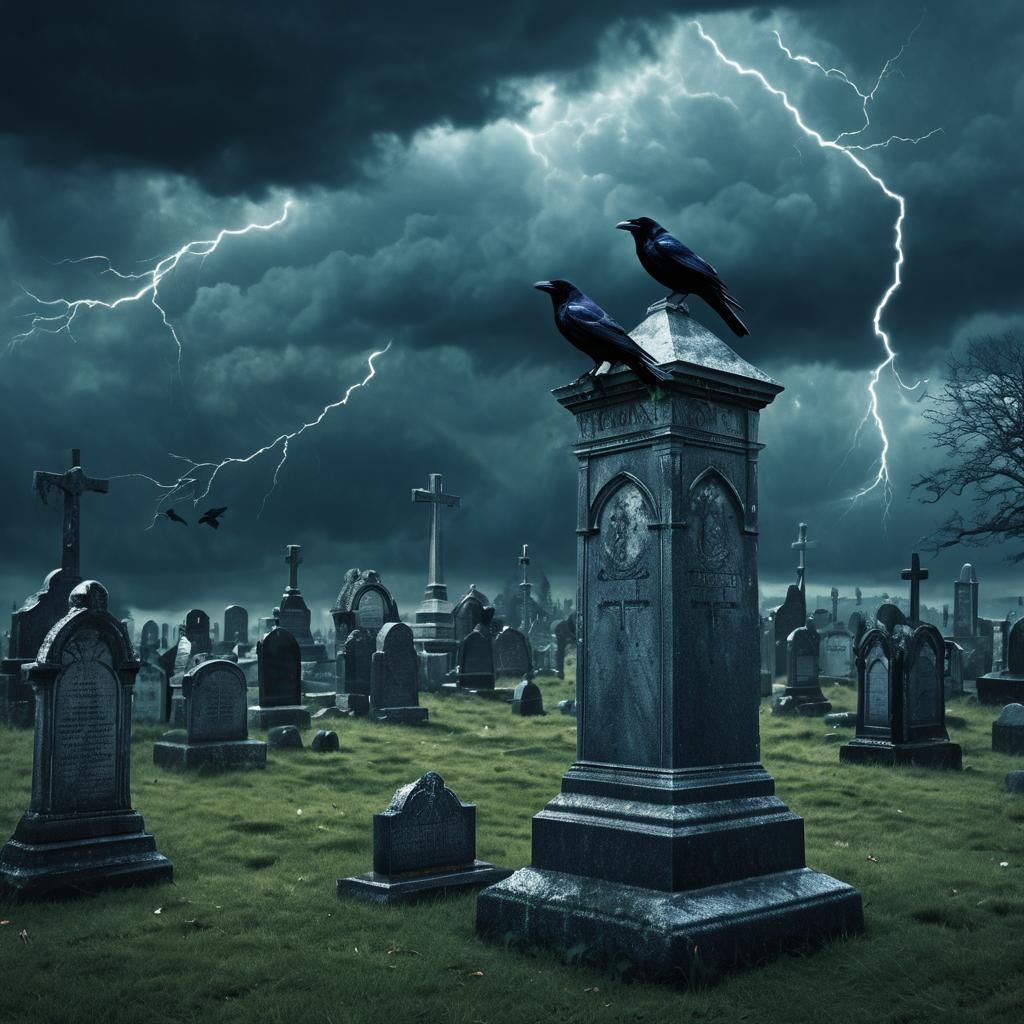 Gothic Realism: Ravens in a Stormy Graveyard