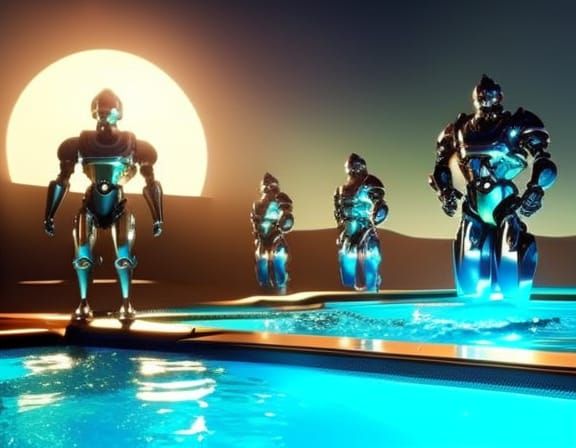 Robots Clean Rococo Pool in Sci-Fi Style