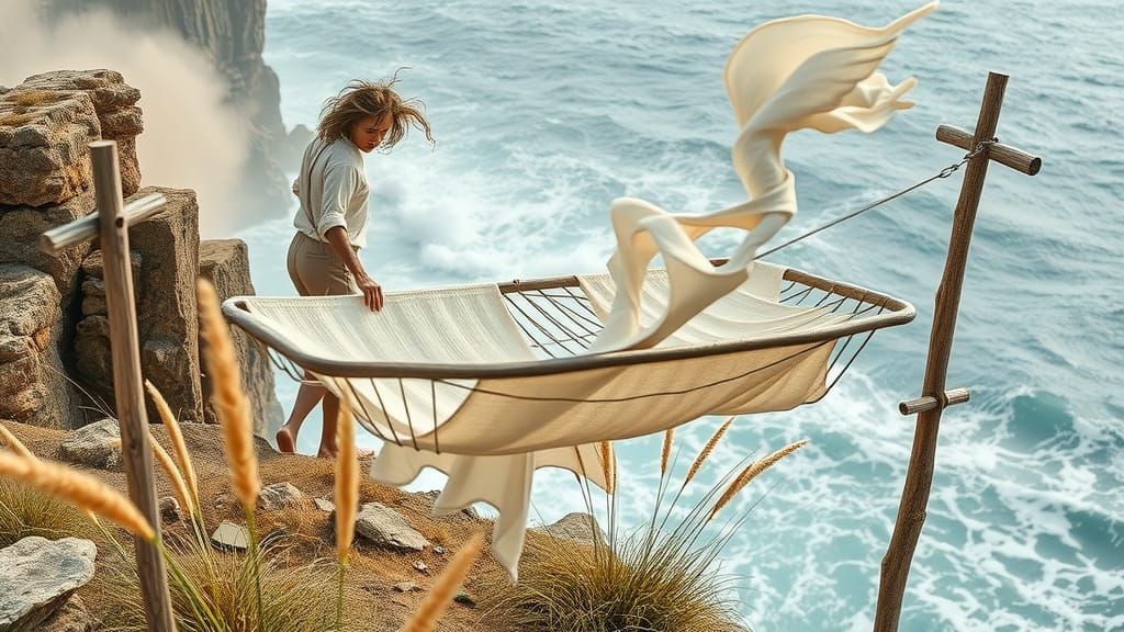 Wild Coastal Cliffside Scene in Ferocious Windstorm