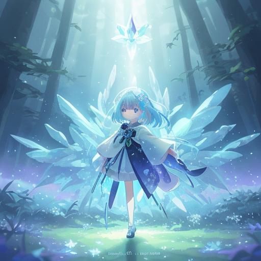 Crystal Sakura Orb in Mystical Sci-Fi Forest