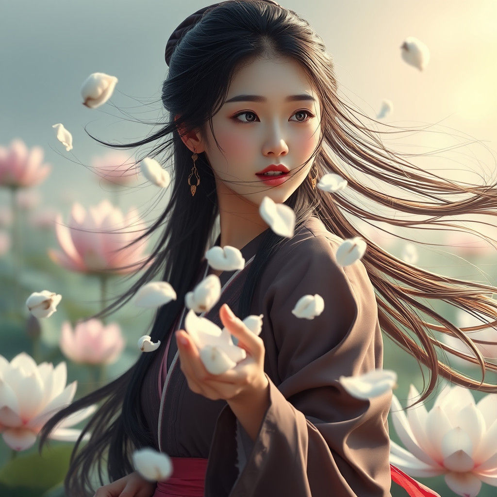 Korean Girl in Lotus Garden: Fantasy Concept Art