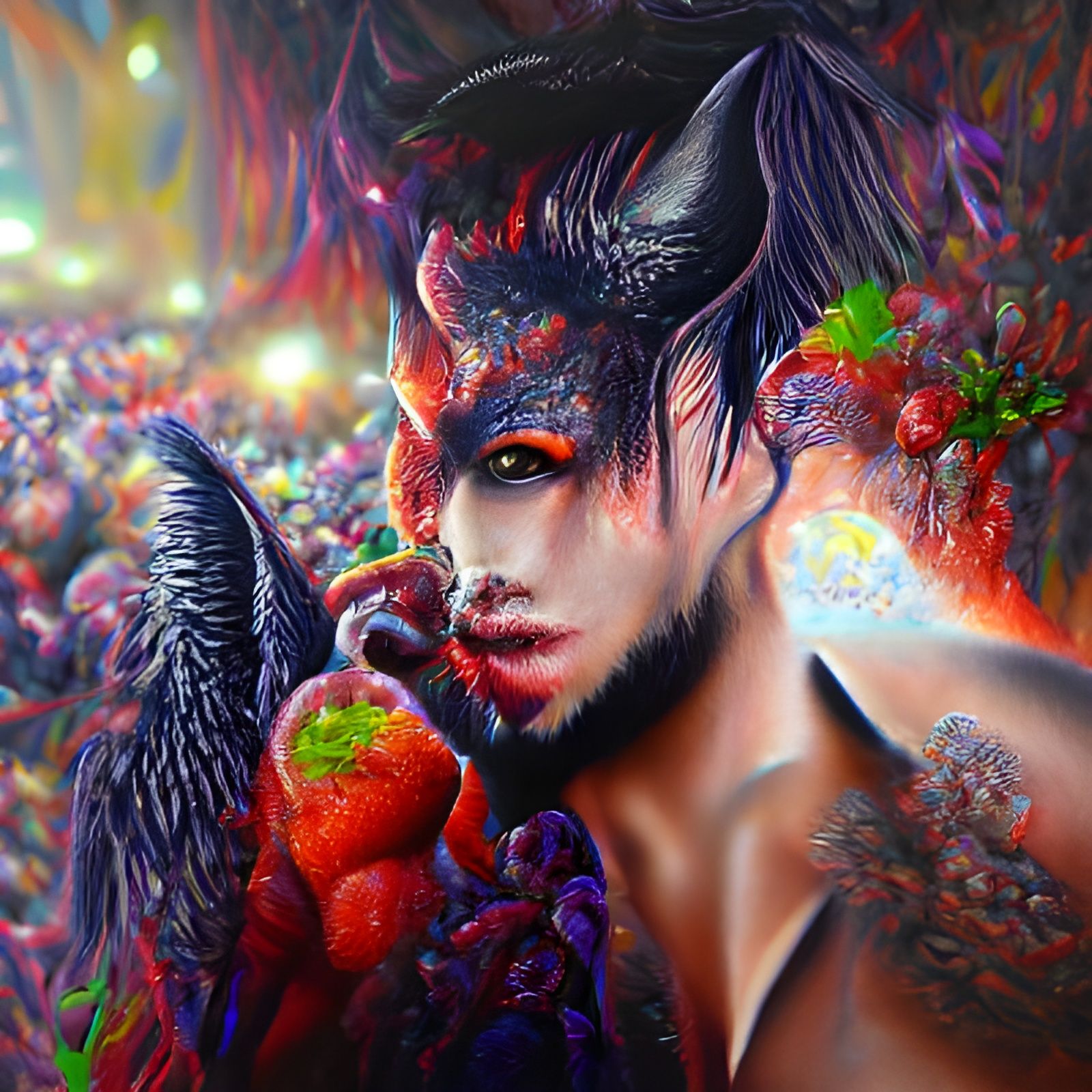 Androgynous Demon in Hell, Maximalist Acrylic Art
