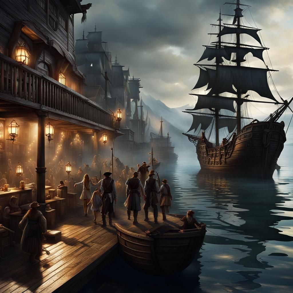 Pirate Party at the Old Docks: A Digital Painting