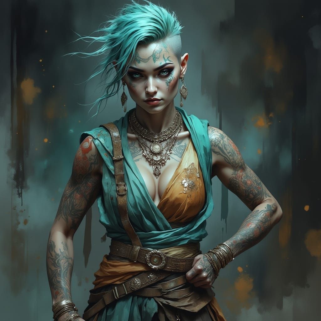 Air Genasi Monk with Tattoos in Digital Art Style