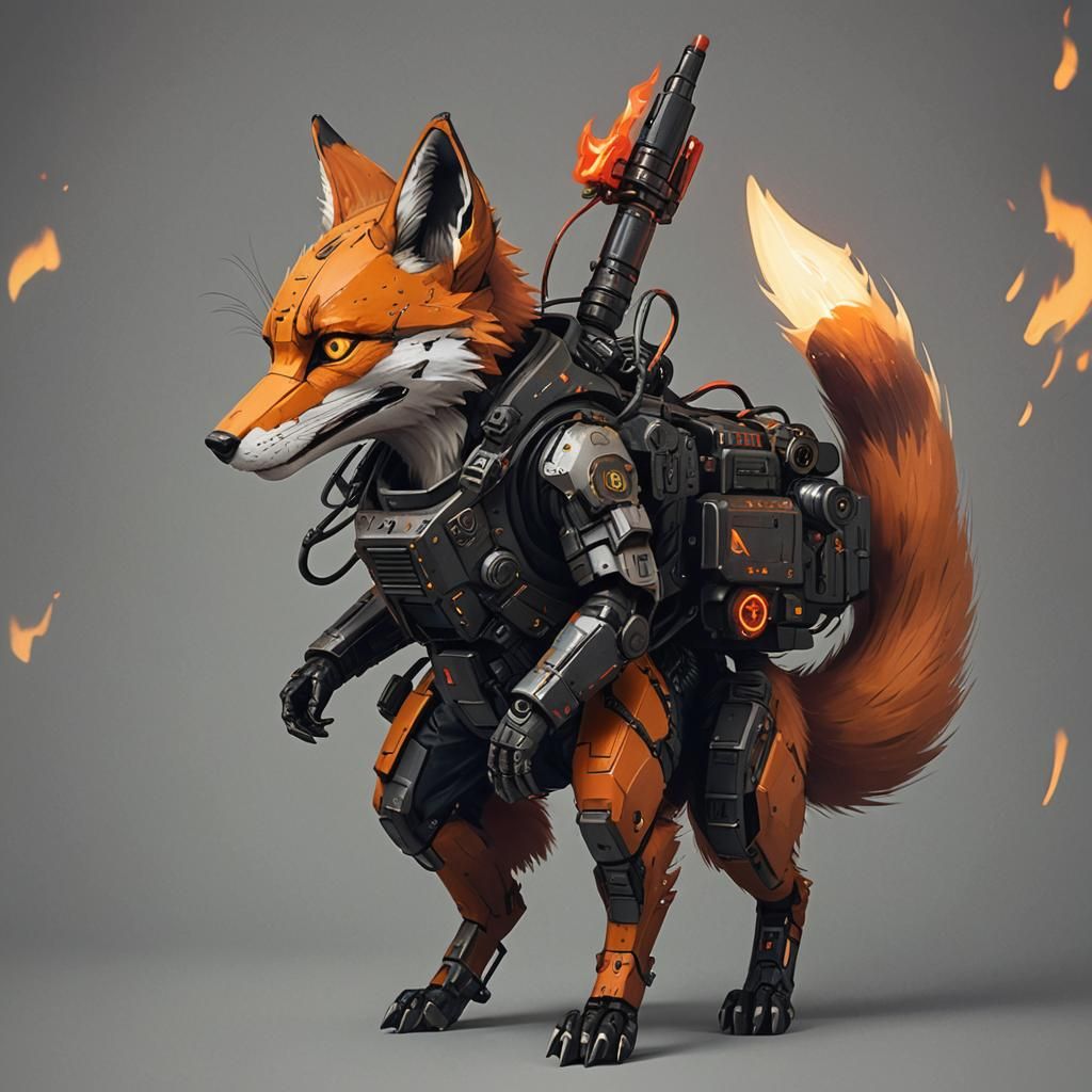 Cyberpunk Pyromancer Fox in Digital Art Style