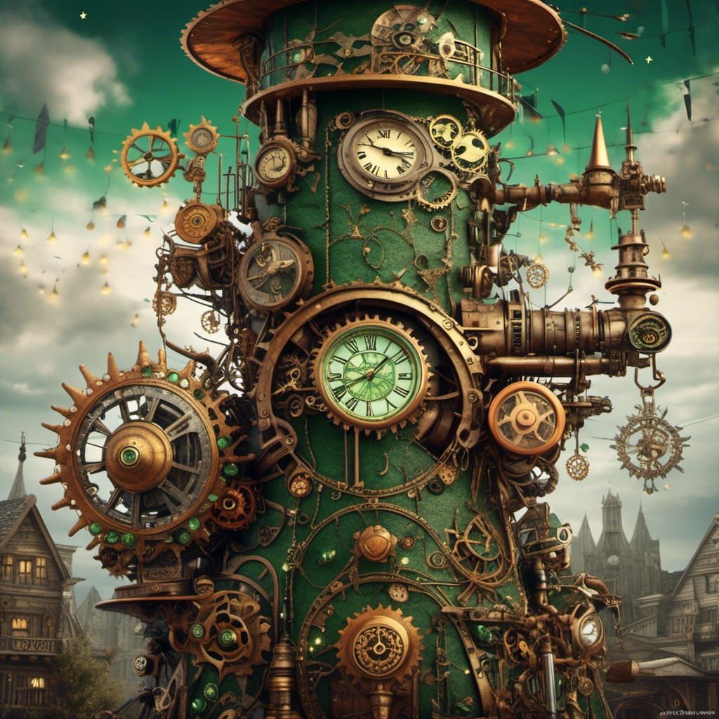 Ornate Steampunk Christmas Tree in Detailed Matte Painting