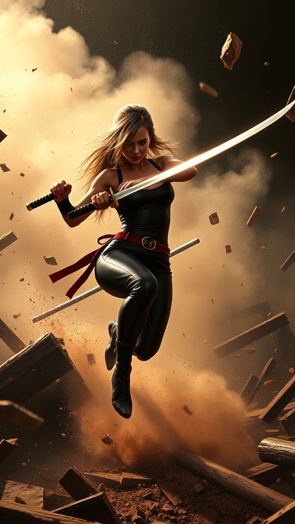 Assassin with Katana in Dynamic Action Pose