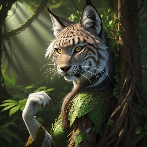 Ancient Guardian of the Wilds: Lush Forest Lynx in Vibrant A...