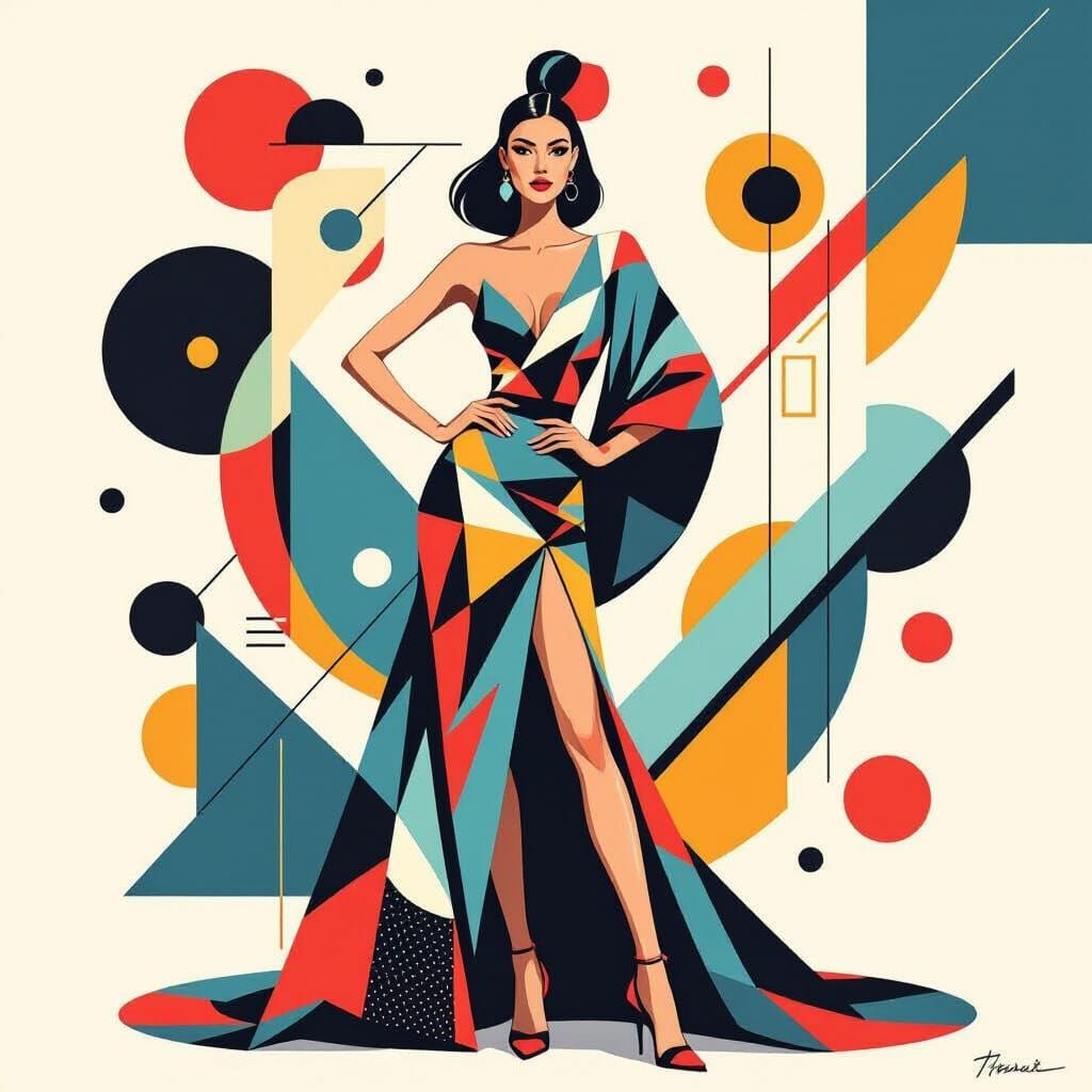 Fashion Model in Abstract Expressionist Style