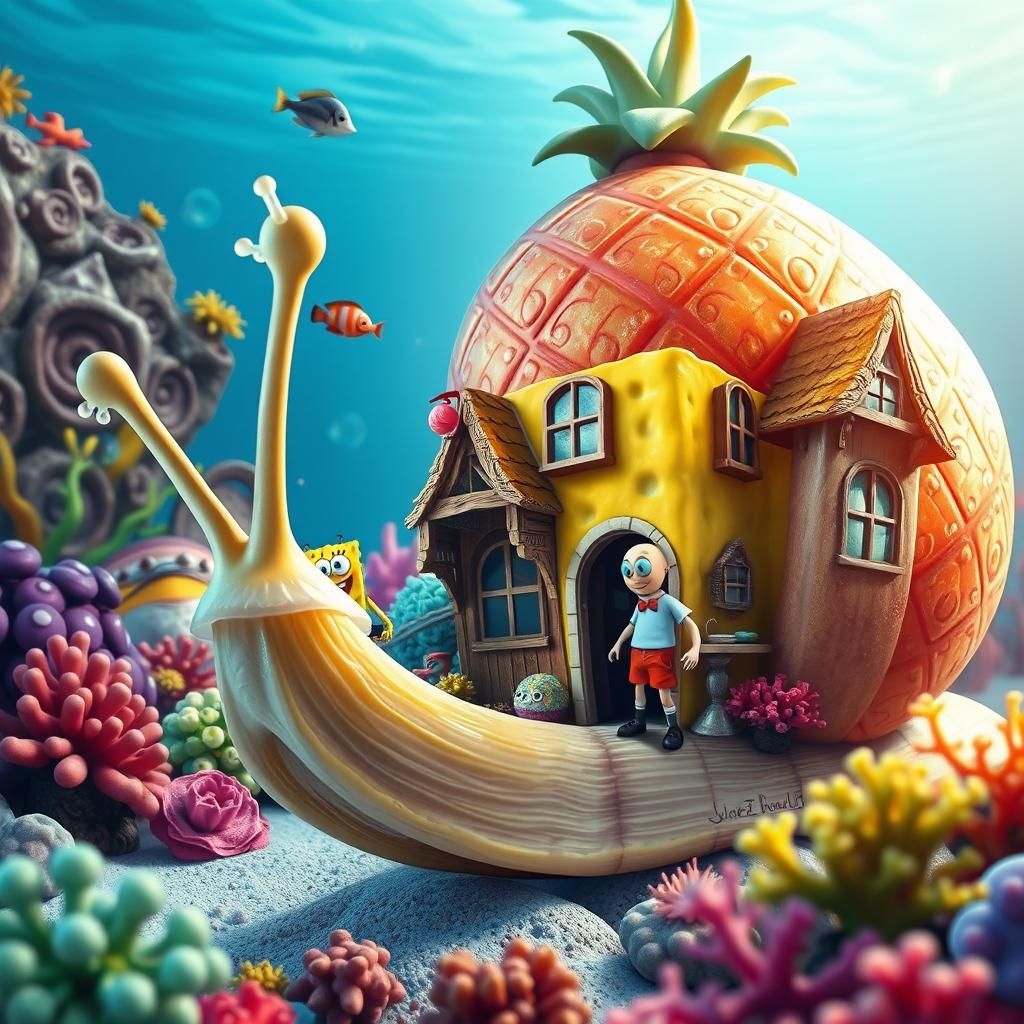 Underwater Neighborhood Scene with Snail and Sea Life