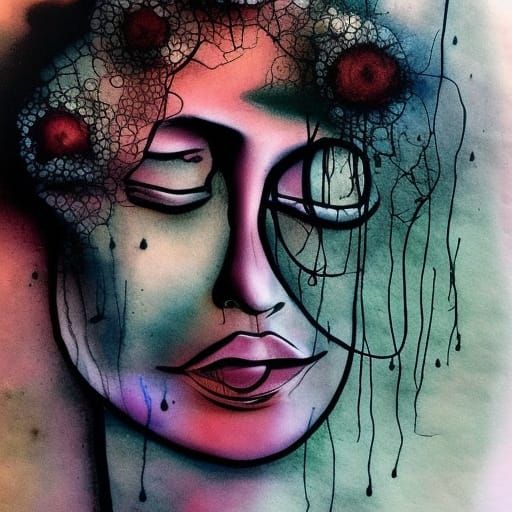 Claymation Woman Portrait with Ink Drips