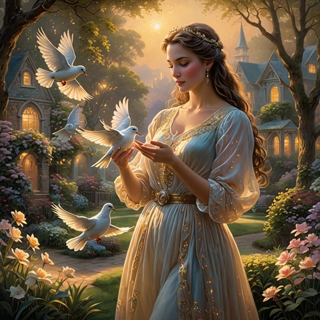 Woman Holding Dove in Golden Hour Light